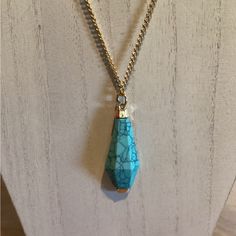 16” Gold Tone Chain With Beautiful Turquoise Pendant, Approximately 2” In Length. Brand New With Tags. Handmade, Fashion Jewelry. #419 Spiritual Turquoise Necklace With Lobster Clasp, Blue Turquoise Necklace With Adjustable Chain For Gift, Adjustable Blue Howlite Necklaces, Turquoise Necklace With Adjustable Chain As Gift, Turquoise Teardrop Pendant Necklace For Healing, Blue Turquoise Pendant Necklace With Lobster Clasp, Birthday Pendant, Star And Moon Necklace, Boho Statement Necklace