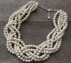 Cream Ivory Pearl Statement Necklace Multi Strand Necklace Chunky Wedding Necklace Braided Necklace on Silver or Gold Chain by haileyallendesigns #handmade #Etsy #weddings #bridal #jewelry Statement Necklace Wedding, Handmade Pearl Necklace, Ivory Pearl Necklace, Bridal Statement Necklace, Hanging Necklaces, Pearl Statement Necklace, Rhinestone Statement Necklace, Pearl Bridal Jewelry, Pearl Necklace Wedding