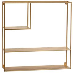 a gold shelf with two shelves on each side