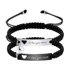 PRICES MAY VARY. Matching Bracelet Set: This matching bracelet features connectable hearts that attract and connect together when they are close together, symbolizing that no matter how far apart you are, your two hearts are always connected and will always be together. Custom ID Bracelet: Each bracelet is equipped with a double-sided engraved ID tag for you to customize. And you can customize text, name, special date, Roman numerals, coordinates, etc. according to your own needs. Adjustable Bra Adjustable Black Friendship Bracelets For Valentine's Day, Adjustable Black Bracelets For Valentine's Day, Black Braided Bracelets For Valentine's Day Gift, Black Braided Bracelet For Valentine's Day Gift, Adjustable Stainless Steel Braided Bracelet As Gift, Adjustable Metal Bracelets For Valentine's Day, Adjustable Metal Bracelet For Valentine's Day, Personalized Black Braided Bracelet For Valentine's Day, Black Heart-shaped Couples Bracelets