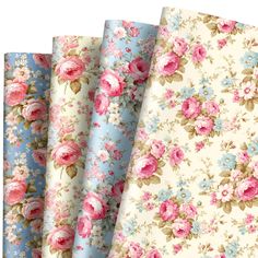 four different types of fabric with flowers on them