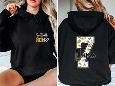 Personalized Softball Mom Hoodie, Custom Name, Mom Gift, Softball Mom Hoodie, Mama Gift, Gift For Mother, Mum Hoodie, Sports Lover  Personalized Softball Mom Hoodie 👕🎉 Stay cozy and showcase your pride as a softball mom with our customizable hoodie! Whether you're at the game or running errands, this hoodie is perfect for displaying your team spirit. Here's why it's a must-have: 🌟 Personalized with your player's name for a special touch 👕 Soft and comfortable fabric blend, ideal for warmth a School Spirit Hoodie With Letter Print For Sports Events, Black Hoodie With Letter Print For School Spirit, Black Hoodie With School Spirit Letter Print, Black Hoodie With Letter Print For School, Mom Hoodies, Sports Lover, Mama Gifts, Softball Mom, Branded Shirts