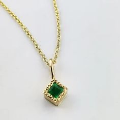 Square Emerald Pendant Necklace in 14k Gold 14k Yellow Gold | Etsy Gold Emerald Necklace, Minimalistic Necklace, Emerald Pendant Necklace, Emerald Necklace Pendant, Emerald Pendant, May Birthstone, Gift For Woman, Emerald Necklace, Birthstone Gifts