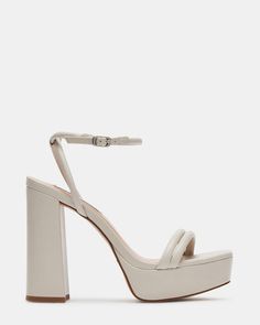 LOFTY Bone Leather Platform Block Heel | Women's Heels – Steve Madden Elegant Sandals With Chunky Platform And Block Heel, Beige Leather Chunky Platform Heels, Chic Cream Chunky Platform Heels, Modern Cream Platform Heels, Modern Cream High Heel Sandals, Cream Leather Platform Heels, Cream Leather Heels With Platform, Elegant Sandals With Chunky Platform And Wedge Heel, Steve Madden Store