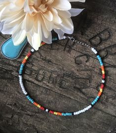 Colorful Beaded Hippie Jewelry, Southwestern Multicolor Beaded Necklaces For Beach, Southwestern Style Multicolor Beaded Necklaces For Beach, Southwestern Style Multicolor Beaded Necklace For Beach, Hippie Style Colorful Round Bead Jewelry, Colorful Hippie Round Bead Jewelry, Turquoise Hippie Beaded Necklace, Turquoise Beaded Hippie Necklace, Multicolor Handmade Turquoise Necklace For Festivals