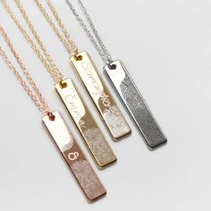 "Personalized Fingerprint Necklace Baby Thumbprint Jewelry Couples Matching Necklace Couple Fall Jewelry Anniversary Gift for Boyfriend This vertical bar necklace can be personalized with one to two fingerprints of your loved ones! It is the perfect way to keep them close to your heart! You can also add a name or inscription to make it even more special! It makes perfect gifts for any occasions such as birthday, thanksgiving, 1 year anniversary, Valentines day, Christmas, family reunion, and mor Cute Best Friend Drawings, Thumbprint Jewelry, Matching Jewelry For Couples, Best Friend Drawings, Fingerprint Necklace, Vertical Bar Necklace, Drawings Of Friends, Family Jewellery, Boyfriend Anniversary Gifts