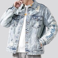 Welcome to the 2023 Spring-Summer Collection and experience true fashion elegance with the large pieced-together jean jacket! Perfectly blending vintage styles and vogue flair. this denim jacket is patterned to add a bold and unique statement to your wardrobe. Offering a distinctive buttoned closure. ripped look. and creative printed design. you'll be sure to look and feel your best in this one-of-a-kind piece.Distinctive Features: Oversized Fit: Perfect for those looking for a bold and stylish Oversized Casual Denim Jacket With Patchwork, Casual Oversized Patchwork Denim Jacket, Oversized Denim Blue Jacket With Patchwork, Spring Distressed Denim Jacket For Streetwear, Trendy Patchwork Summer Outerwear, Trendy Patchwork Denim Jacket, Distressed Cotton Outerwear For Summer, Distressed Cotton Summer Outerwear, Summer Streetwear Distressed Denim Jacket