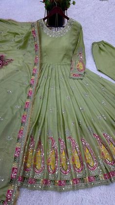 #ad Top Rated ETHNIC WEAR PURE CHINNON SILK LONG ANARKALI GOWN AND BOTTOM WITH HEAVY DUPATTA, Fashion Clothing Green Slub Silk Salwar Kameez With Mirror Work, Green Salwar Kameez With Mirror Work In Slub Silk, Navratri Anarkali Set With Dupatta In Chinon, Dola Silk Anarkali Set With Dupatta For Navratri, Navratri Dola Silk Anarkali Set With Dupatta, Green Slub Silk Straight Kurta Dress, Festive Georgette Anarkali Set With Gota Work, Designer Floor-length Chanderi Sharara, Green Slub Silk Dupatta With Mirror Work