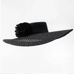 Zara Floral Raffia Picture Hat Black Size M Plant & Cellulose Materials Nwt Retail: $89 Black Summer Hats With Curved Brim, Black Summer Hat With Curved Brim, Black Brimmed Summer Hat, Black Wide Brim Sun Hat One Size, Black Flat Brim Sun Hat For Summer, Black Flat Brim Summer Sun Hat, Black Flat Brim Summer Hat, Black Flat Brim Hats For Summer, Chic Spring Hats