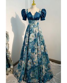 Buy blue floral unique patterns formal party dress at cheap price online. Free stable shipping and pro custom service since 2009. Elegant Vintage Dresses Luulla, Women Party Dresses, Party Dresses With Sleeves, Womens Boho Dresses, Formal Party Dress, Satin Prom Dress, Women's Evening Dresses, Fantasy Dress, Evening Dresses Elegant