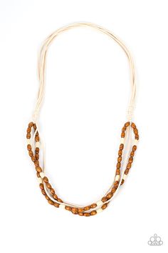 Infused with layers of white cording, strands of brown and white wooden beads layer across the chest for a beach inspired flair. Features an adjustable sliding knot closure. >   Sold as one individual necklace. Adjustable Sliding Knot, Sliding Knot Closure, Elegant Country, Wood Necklace, Summer Necklace, Sliding Knot, Paparazzi Accessories, White Necklace, Beach Inspired