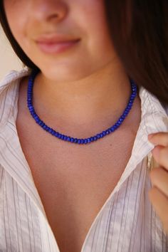 Handmade Blue Lapis beaded necklace. Blue Hand-strung Jewelry, Elegant Blue Faceted Beads, Blue Single Strand Long Beaded Necklace, Elegant Beaded Lapis Lazuli Necklace, Blue Long Single Strand Beaded Necklace, Handmade Lapis Lazuli Necklaces, Lapis Lazuli Gemstone Beads Pearl Necklace, Elegant Single Strand Lapis Lazuli Beaded Necklaces, Pearl Necklace With Lapis Lazuli Gemstone Beads