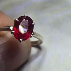 9x7mm 2.45 Carat Ruby Ring In Sterling Silver Size 7....A18 Classic Red Ruby Ring, Oval Cabochon, Classic Red Ruby Ring With Oval Cabochon, Timeless Red Ring With Polished Finish, Red Oval Cabochon Ring, Red Oval Ruby Rings, Oval Ruby Solitaire Ring, Red Oval Ring With Polished Finish, Oval Ruby Ring With Prong Setting, Hallmarked Oval Red Ruby Ring