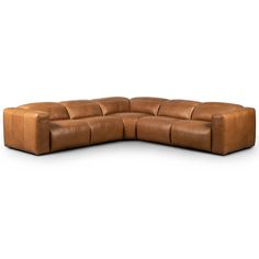 a large brown leather sectional sofa on a white background