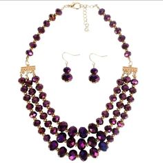 "Purple Radiance": This Purple Radiance Necklace illuminates any neckline with vibrant, iridescent color. Crafted from sparkling, jewel-inspired stones, this piece is sure to become a conversation starter, infusing your ensemble with luminous charm and grace. Necklace is approximately 19" with extender. Pearl Bridal Jewelry Sets, Purple Champagne, Crystal Bridal Jewelry Sets, Beaded Chain Necklace, Leg Chain, Pearl Bridal Jewelry, Stylish Earrings, Fashion Jewelry Sets, Stylish Earring