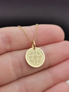 14k Solid Gold Celtic Cross Necklace Personalized Celtic | Etsy 14k Gold Coin Jewelry Stamped 14k, Spiritual 14k Gold Jewelry Stamped 14k, 14k Yellow Gold Cross Pendant Charm Necklace, Spiritual 14k Gold Coin Jewelry, Yellow Gold Pendant Necklace 16 Inch, Symbolic 14k Gold Coin Pendant Jewelry, 14k Gold Coin Pendant Jewelry For Commemoration, 14k Gold Coin Jewelry For Commemoration, Yellow Gold Cross Necklace With Charms