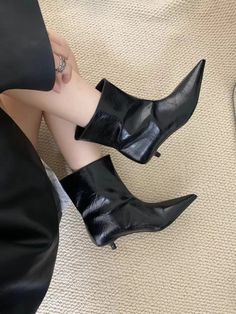 LBSFY - Pointed Toe Women Ankle Boots 2024 New Arrivals Shallow Slip On Black Silver Winter Autumn Party Pumps Shoes Woman Size 35-39 Size 225=35=22.5cm Size 230=36=23cm Size 235=37=23.5cm Size 240=38=24cm Size 245=39=24.5cm Winter Party High Ankle Martin Boots, Trendy Black Martin Boots For Party, Black Closed Toe Martin Boots For Party, Trendy Ankle Martin Boots For Party, Chic Ankle Martin Boots For Party, Trendy Martin Boots For Spring Party, Trendy Spring Party Martin Boots, Spring Party Trendy Martin Boots, Trendy Party Boots With Padded Ankle