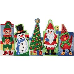 cross stitch christmas decorations with santa and snowmen