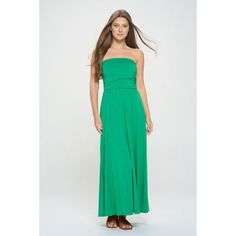 This Tube Dress w/ bandeau top is a great summer staple. Whether you're brunching or at the beach, this casual maxi length dress is the perfect option for all of your summer time plans! Made in USA. Length - 56" Material - 95% Rayon Modal 5% Spandex. Machine washable. Solid Color Strapless Maxi Dress For Vacation, Spring Solid Color Strapless Maxi Dress, Solid Color Bandeau Beach Dress, Green Tube Top For Spring, Versatile Summer Tube Top For Day Out, Solid Color Summer Maxi Dress For Brunch, Versatile Spring Maxi Dress, Green Tube Top For Summer Day Out, Versatile Fitted Spring Maxi Dress