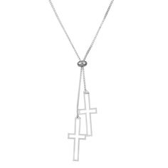 Material: Titanium Steel Fashion Element: Triangle, Quadrilateral Style: Europe and America Silver Lariat Stainless Steel Jewelry, Elegant Metal Cross Necklace With Adjustable Chain, White Gold Charm Necklaces With Adjustable Chain, Dainty Adjustable Cross Jewelry, Metal Cross Jewelry With Adjustable Chain, Silver Stainless Steel Lariat Necklace, Silver Lariat Necklace In Stainless Steel, Elegant Metal Cross Necklace With Clavicle Chain, Metal Cross Clavicle Chain Jewelry