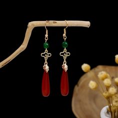 Alloy Earrings, Jade Earrings, Elegant Pendant, Long Dangle Earrings, Fashion Jewelry Earrings, Green Gemstones, Accessories Jewelry Earrings, Fit Style, Cheongsam