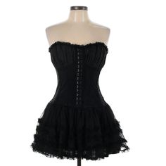 Rare, Sought After Style. Black Strapless Corset Dress With Hook And Eye Front. Voluminous Tutu Skirt. Denim Bustier With Intentionally Slightly Faded Black. Good Pre-Owned Condition; Light Overall Wear. Two Small Flaws In The Tulle On The Back. Size Large; Please Note The Measurements Armpit: Approx. 18" Waist: Approx. 14" Length (Strapless, So It Would Be From The Armpit When Worn): Approx. 24" See My Closet For More Rare Tripp & Other Great Brands. Save When Bundling 2 Or More Items! Strapless Gothic Dress With Boned Bodice, Black Fitted Emo Corset Dress, Fitted Gothic Strapless Mini Dress, Black Strapless Corset, Tripp Nyc Dress, Strapless Corset Dress, Vintage Tripp Nyc, Tripp Nyc Corset, Denim Bustier