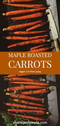 roasted carrots on a grill with the title maple roasted carrots