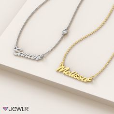 This dainty necklace is the perfect combination of timeless and chic! Make any 9-character word, phrase, or name come to life with our stunning Plicata font, which adds a fun feel to any outfit. Personalize yours in sterling silver, white, yellow, or rose gold for a one-of-a-kind present for yourself or someone you love. Perfect alone or layered with one of our other styles, this necklace includes a choice of matching chains, or add a little extra sparkle with a cable chain featuring a satellite Character Words, Tiny Necklace, Dainty Necklace, Name Necklace, Cable Chain, Or Rose, Natural Diamonds, Cable, Sparkle