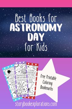 the best books for astronomy day for kids to print and color with stars in the background