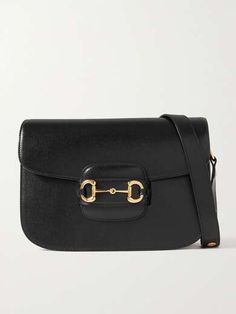 GUCCI Horsebit 1955 textured-leather shoulder bag | NET-A-PORTER Gucci Horsebit, Leather Pieces, Black Textures, Net A Porter, Gucci Bag, Women Collection, Leather Shoulder Bag, Luxury Design, Latest Fashion