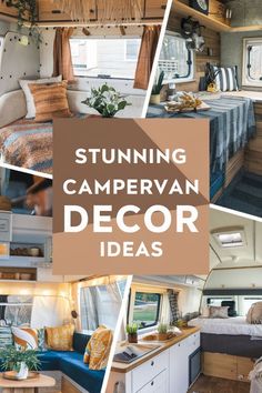 four images of campervan interiors Sprinter Van Decor Ideas, Japanese Camper Van Interior, Van Life Interior Design, Van Life Decor Ideas, Van Office Conversion, Surf Van Interior, Honda Pilot Camper Conversion, Van Builds Ideas, Camper Van Ideas Interiors