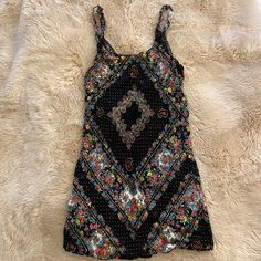 Rare- New Without Tags- Slightly Sheer Free People Camisole- Geometric Pattern With Flowers Slight Stretch Fabric Black Camisole For Spring Loungewear, Black Tank Camisole For Summer, Black Summer Camisole For Loungewear, Fitted Tank Sleepwear For Summer, Black Tank Camisole For Vacation, Casual Black Sleepwear With Spaghetti Straps, Multicolor Sleeveless Tank Top For Loungewear, Multicolor Tank Top For Summer Loungewear, Black Summer Camisole For Beach