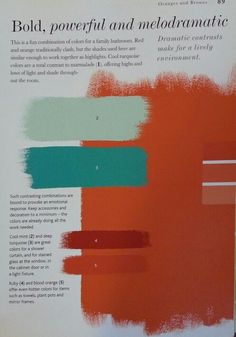 an advertisement for bold, powerful and medjumatic paints in orange, teal, and green