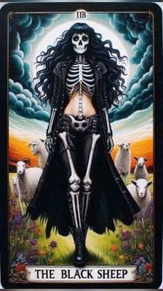 the black sheep tarot card with a skeleton on it