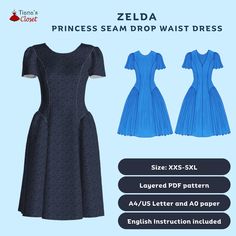 the zelda dress sewing pattern is available in sizes xs - xxl