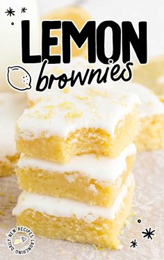 lemon brownies stacked on top of each other