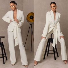 White Pant Suit Women, Graduation Suits For Women, Wedding Trouser Suits, Power Suits For Women, Women Pants Suits, Dressy Pant Suits, Boss Lady Style, Graduation Suits, Linen Pants Suit