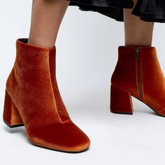 Nib Asos Rural Velvet Ankle Booties In Rust. Block Heel. Side Zip. Brand New In Box. No Trades | No Paypal | No Holds | No Modeling. Offers Welcome Through The Offer Button Only. Orange Pointed Toe Boots For Fall, Orange Party Boots With Round Toe, Slouch Ankle Boots, Mid Heel Ankle Boots, Square Toe Ankle Boots, Platform Chelsea Boots, Black Cowboy Boots, Studded Ankle Boots, Western Ankle Boots