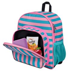 Your little one will be the talk of the playground with the Wildkin 12 Inch Backpack! The front zippered compartment is insulated, easy-to-clean, and food-safe – perfect for storing lunches and snacks. Its just-right size is perfect for packing diapers, wipes, a change of clothes, and more. As always, all of Wildkin’s 12 Inch Backpacks feature vibrant, playful patterns, so your child will love this fun new addition to their school and travel gear. Each 12 Inch Backpack was designed to coordinate Multicolor Backpack For Daycare, Pink Backpack For Playtime, Pink Rectangular Backpack For Daycare, Playful Pink Standard Backpack, Rainbow-colored Standard Backpack For School, Toddler Backpack, Boys Backpacks, Travel School, Pink Backpack