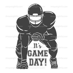 a football player kneeling down with the words it's game day on his chest