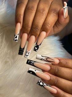 Black And White Nail, Long Acrylic Nail Designs, Colored Acrylic Nails, Her Nails, Short Square Acrylic Nails, Acrylic Nails Coffin Pink