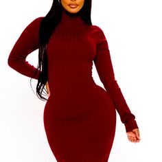 Fashion Nova Dress Size Large Hugs Ever Recurve Very Sexy Beautiful Color Never Worn Brand New Flirty Long Sleeve Midi Dress For Club, Red Stretch Bodycon Dress For Fall, Ribbed Club Bodycon Dress, Ribbed Club Dresses, Red Stretch Midi Dress For Winter, Red Stretch Bodycon Winter Dress, Red Stretch Bodycon Dress For Winter, Red Mini Bodycon Dress For Winter, Red High Neck Mini Dress For Night Out