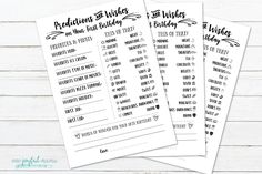 two printable wedding game cards for the bride and groom