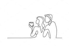 one continuous line drawing of two people drinking wine