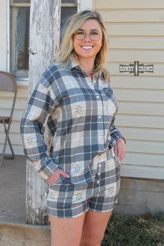 This is the perfect pajama set for keeping cozy this season. Its soft fabric with gorgeous plaid print with the iconic Rowdy Crowd Aztecs makes it a must-have for any Western gal. The elastic waistband in the bottoms ensures a comfortable fit for all. You'll want to snag this set while you can as this is sure to be a crowd favorite. 30% Rayon 66% Polyester 4% Spandex West Texas, Lounge Set, Lounge Sets, Plaid Print, Soft Fabric, Pajama Set, Soft Fabrics, Must Haves, Comfort Fit