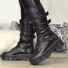 Category:Boots; Upper Materials:PU Leather,PU; Season:Fall,Winter; Heel Type:Platform; Gender:Women's; Toe Shape:Round Toe; Type:Mid Calf Boots; Style:Casual; Heel Height(inch):1-2; Outsole Materials:Rubber; Occasion:Daily; Closure Type:Zipper; Pattern:Solid Color,Solid Colored; Listing Date:08/03/2022; Production mode:Self-produce; 2024 Trends:Combat Boots,Plus Size,Goth Boots,Lace Up Boots; Foot Length:; Foot Width:; Size chart date source:Provided by Supplier.; US Size:null; UK Size:14.5; EU High Ankle Lace-up Boots With Zipper For Winter, Edgy Wide Calf Platform Boots For Fall, Winter Wide Calf Mid-calf Martin Boots, Punk Knee-high Platform Boots For Fall, Fall Punk Knee-high Platform Boots, Fall Moto Boots In Faux Leather For Outdoor, Trendy Mid-calf Boots For Fall Outdoor Activities, Trendy Mid-calf Boots For Outdoor Fall Use, Gothic Lace-up Knee-high Boots For Fall