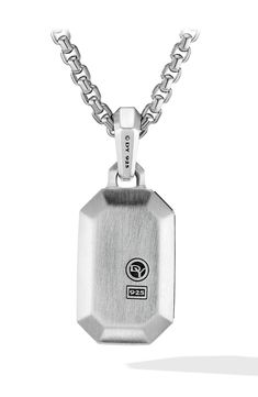 Sterling silver. Pavé diamonds, 0.85 total carat weight. Amulet, 32.8mm x 14mm. Please note: amulet only; chain sold separately. Imported. >Diamond Guide Engraved White Gold Stainless Steel Jewelry, Luxury Sterling Silver Necklace With Rectangular Pendant, Sterling Silver Medallion Jewelry With Box Chain, Luxury Silver Necklace With Rectangular Pendant, Silver Cable Chain Jewelry For Anniversary, Luxury Silver Rectangular Pendant Necklace, Silver Rectangular Necklace With Polished Finish, Formal Square Pendant Necklace With Polished Finish, Classic Silver Square Pendant Jewelry