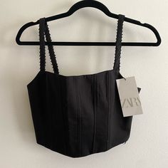 New With Tags! Unused, Unworn Purchased Recently From Zara. Change Of Mind And Would Like A New Home. Well Made Bustier Crop Top. Black Crop Top Corset With Built-in Bra, Chic Evening Crop Top With Adjustable Straps, Chic Evening Crop Top With Straps, Elegant Black Cropped Corset, Chic Summer Corset With Tank Straps, Trendy Summer Evening Corset, Chic Cropped Cotton Corset, Chic Cropped Corset With Adjustable Straps, Fitted Chic Crop Top With Adjustable Straps