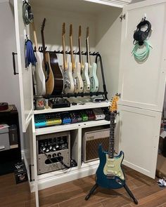 there is a guitar and amp in the closet