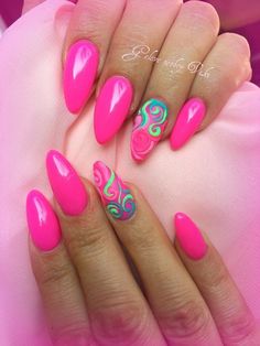 Modny Manicure na Lato TOP 21 Świetnych Propozycji na Paznokcie na Unicorn Nails Designs, Neon Pink Nails, Pink Summer Nails, Hot Pink Nails, Unicorn Nails, Nice Nails, Green Nail, Pink Nail Art, Her Nails